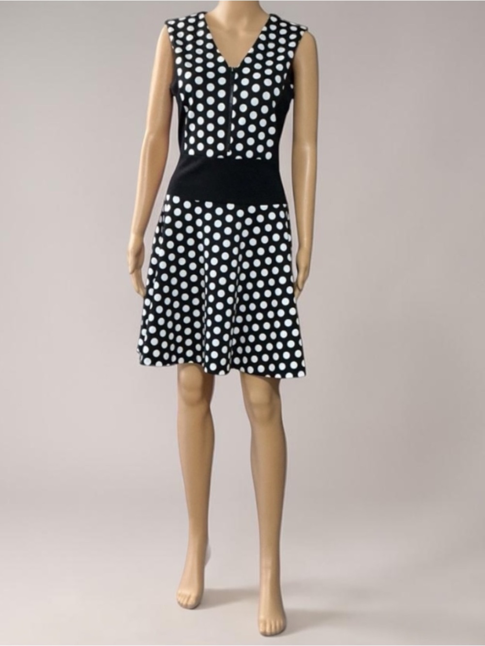 Michael Kors Stretch Polka Dot Fit and Flare Zip Up Dress